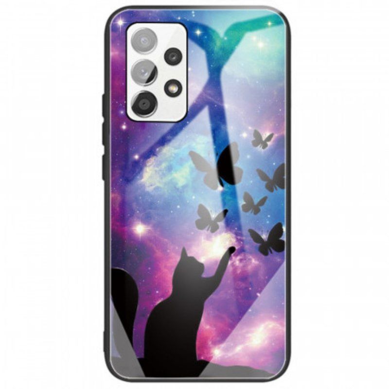 Mobilskal Samsung Galaxy A53 5G Härdat Glas Katt Och Fjärilar I Rymden