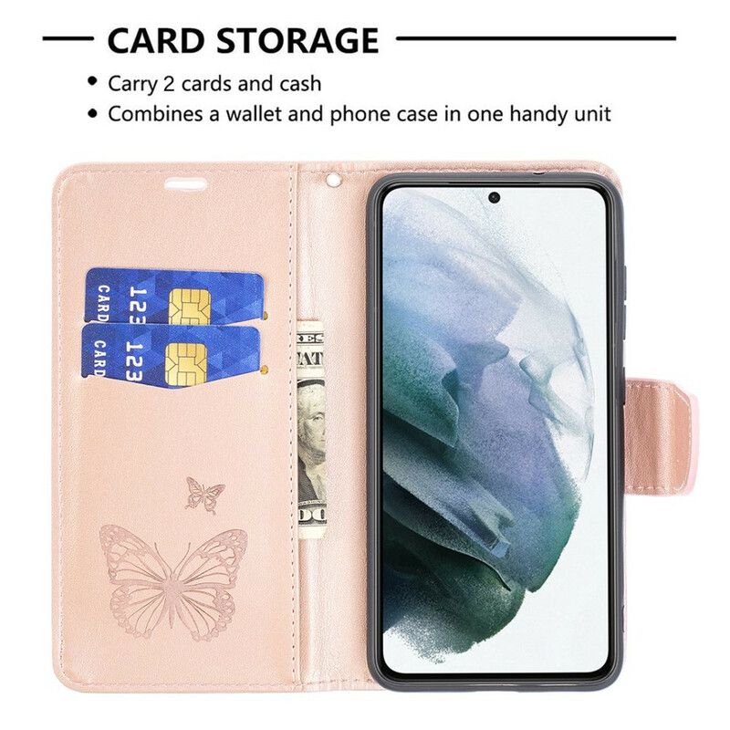 Fodral För Samsung Galaxy S21 Fe Fjärilar I Flygning Med Snöre