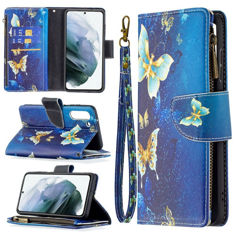Fodral Samsung Galaxy S21 Fe Butterflies Butterflies Zip-ficka