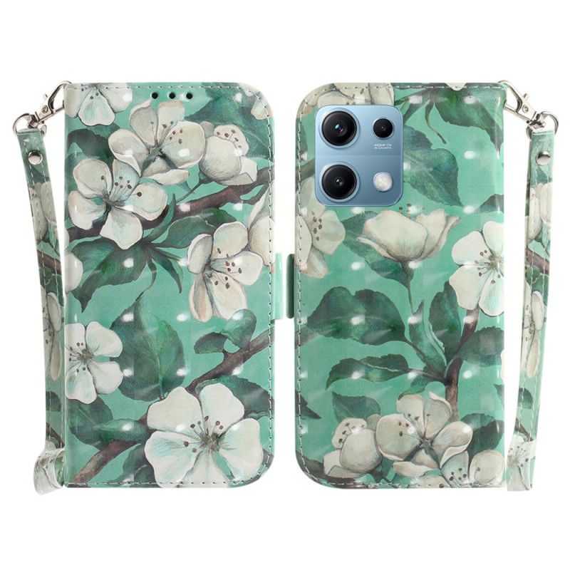 Fodral För Xiaomi Redmi Note 14s Vita Blommor Med Snodd