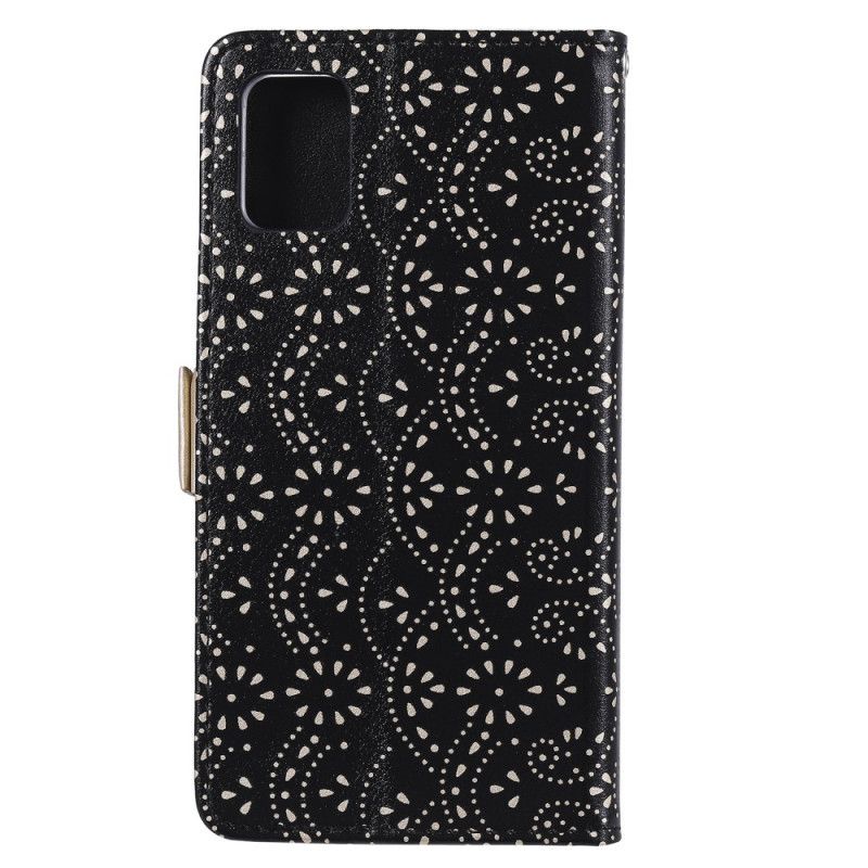 Läderskal Samsung Galaxy A51 5G Svart Spetsbandväska