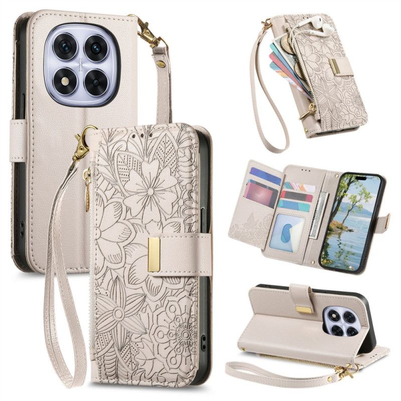 Fodral Xiaomi Redmi Note 15 Pro Plus 5g Blommönster Och Dragkedjaficka