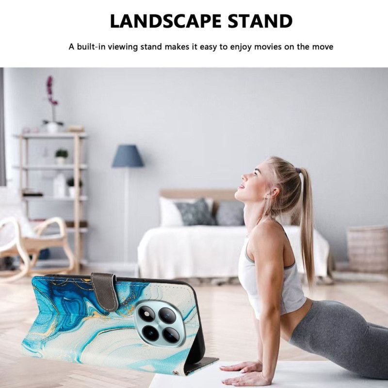 Läderfodral Xiaomi Redmi Note 15 Pro Plus 5g Telefonfodral Blå Marmor