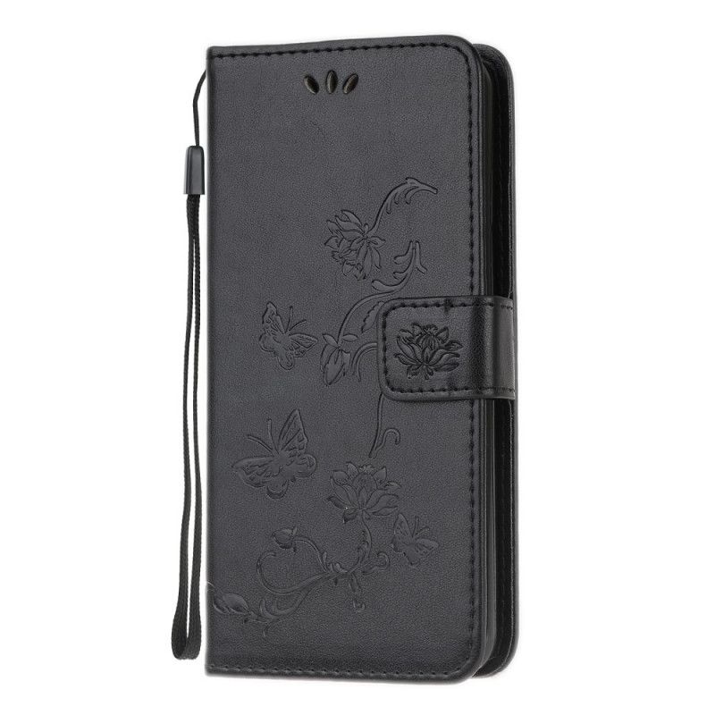 Läderskal Google Pixel 4a Svart Fjärilar Och Blommor