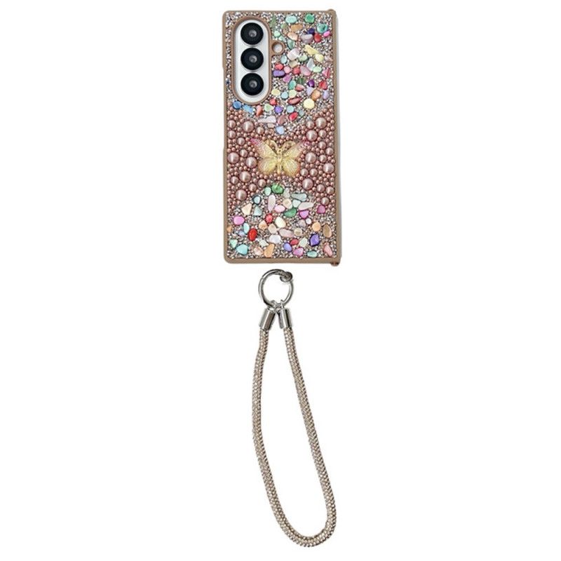 Skal Samsung Galaxy Z Fold 7 Fjäril Med Strass Och Rem