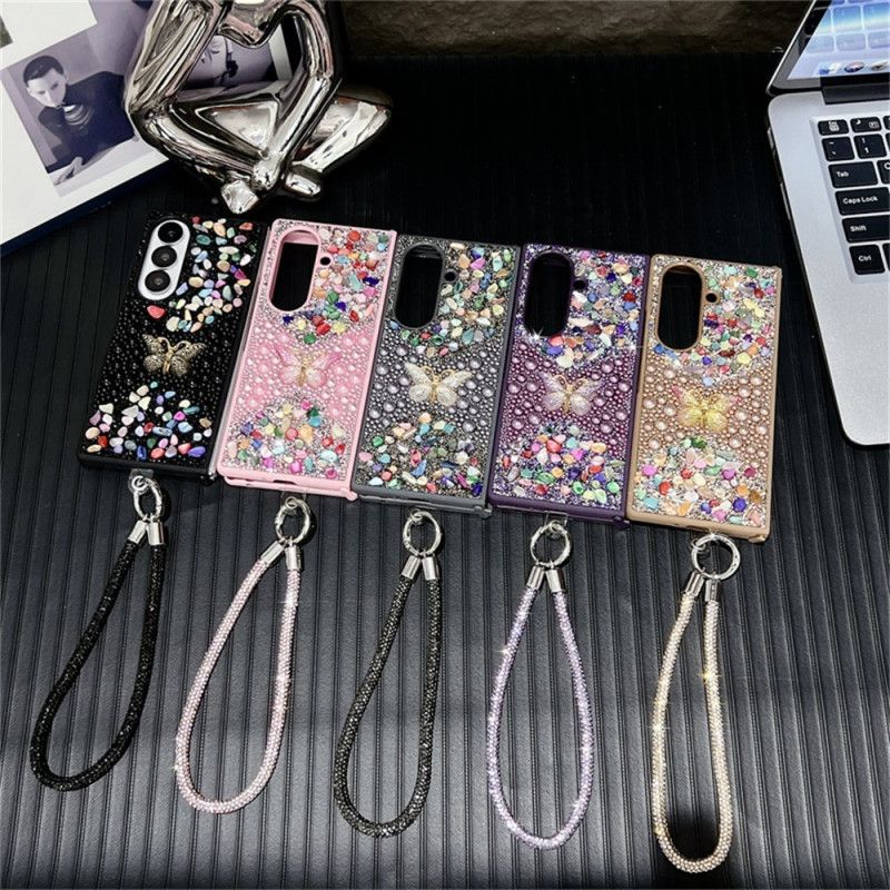 Skal Samsung Galaxy Z Fold 7 Fjäril Med Strass Och Rem