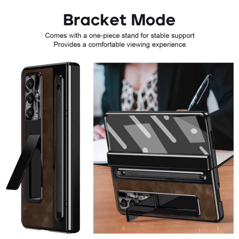 Skal Samsung Galaxy Z Fold 7 Stativ Med Lädereffekt Och Stylushållare
