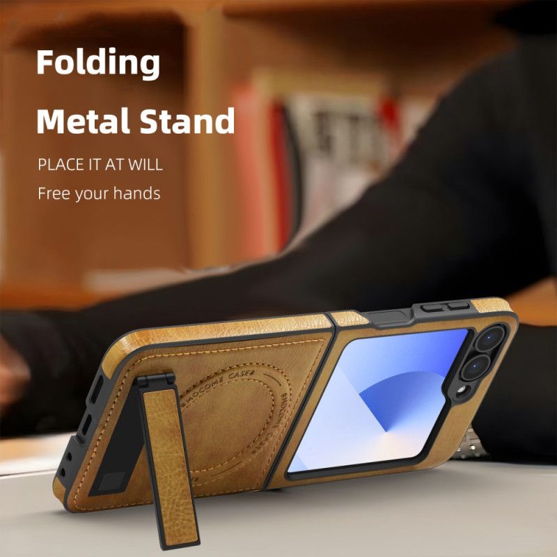 Skal För Samsung Galaxy Z Flip 7 Fe Magsafe-kompatibelt Stativ Med Lädereffekt