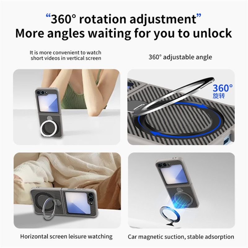 Skal Samsung Galaxy Z Flip 7 Fe Kolfiberdesign Med Magnetiskt Stativ