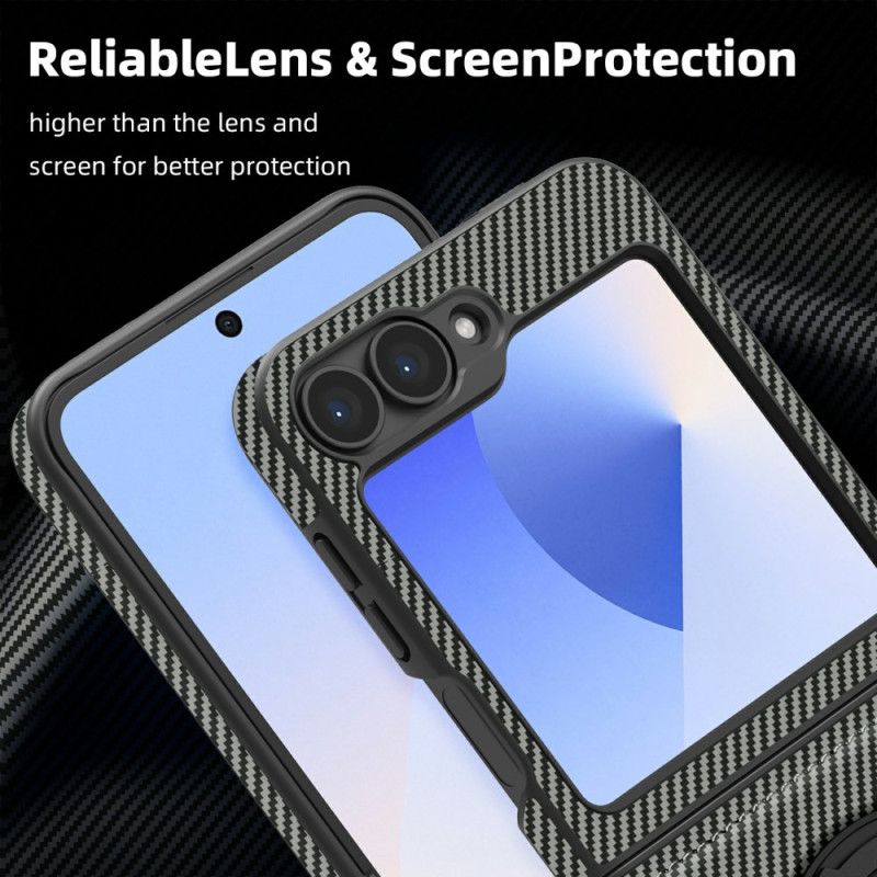 Skal Samsung Galaxy Z Flip 7 Fe Magnetisk Kolfiber Och Stativ