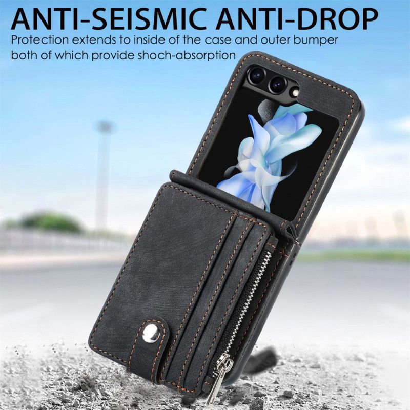 Skal Samsung Galaxy Z Flip 7 Fe Retrostativ Och Korthållare Med Dragkedja