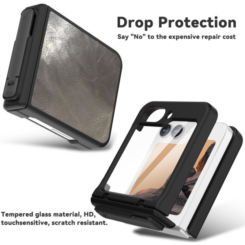 Skal Samsung Galaxy Z Flip 7 Fe Telefonfodral Lädereffekt Med Stativ