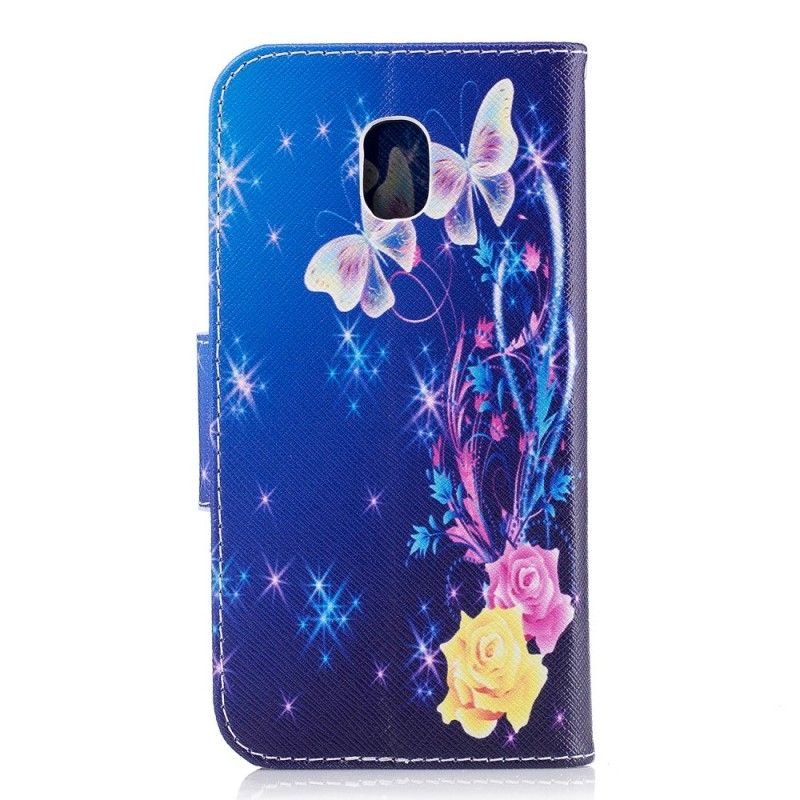 Läderfodral Samsung Galaxy J3 2017 Rosa Fjärilar På Natten