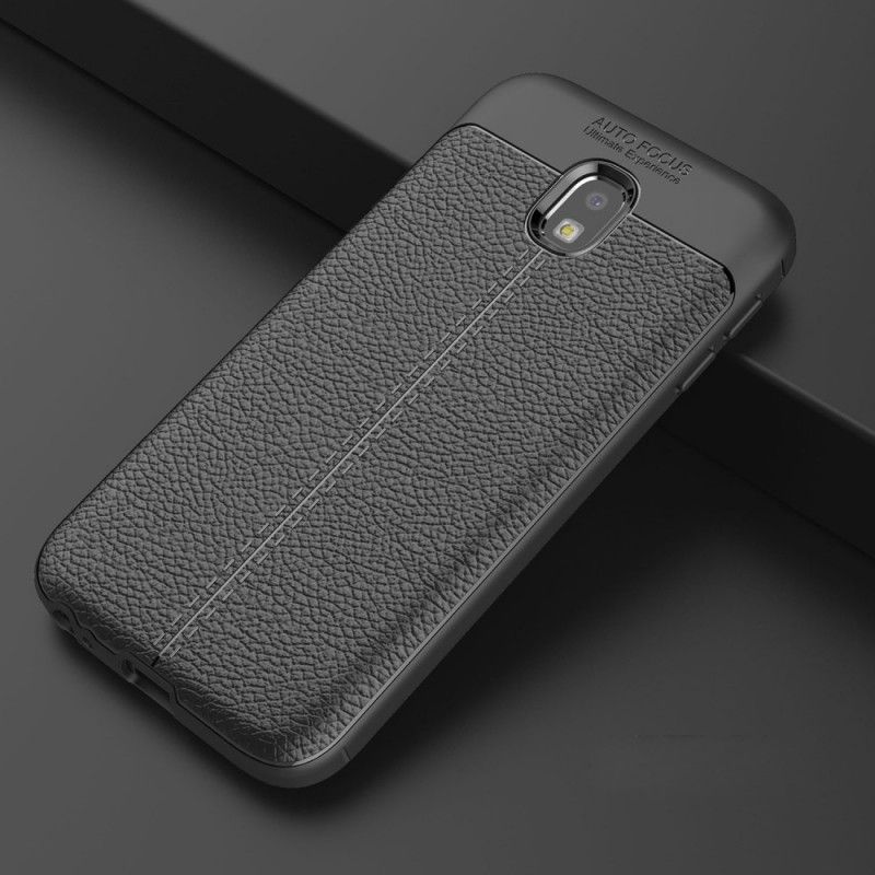 Skal Samsung Galaxy J3 2017 Mörkblå Mobilskal Lychéläder Med Dubbla Linjer