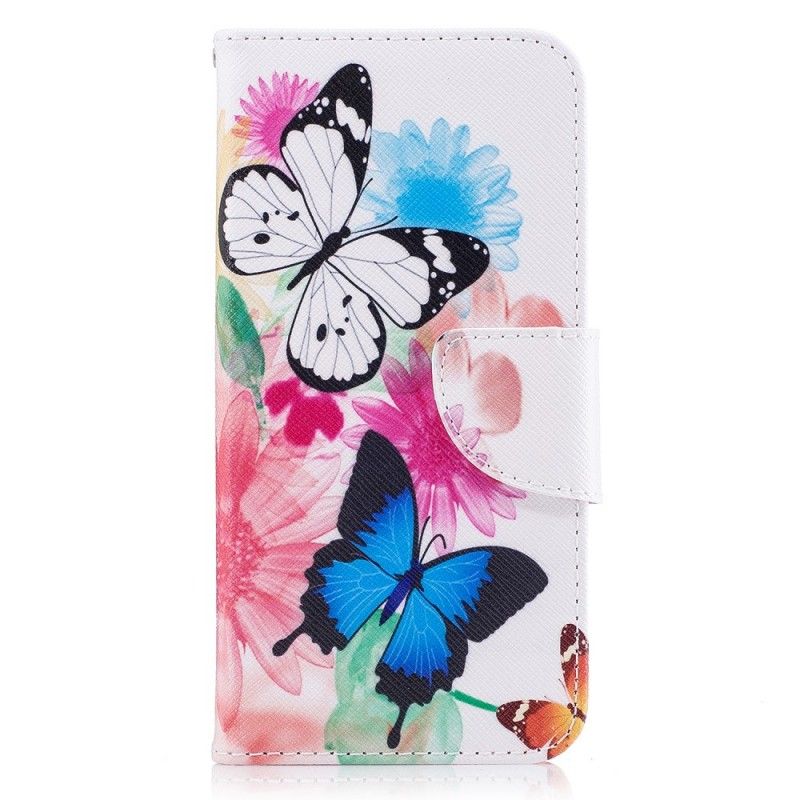 Skyddsfodral Samsung Galaxy J3 2017 Rosa Målade Fjärilar Och Blommor