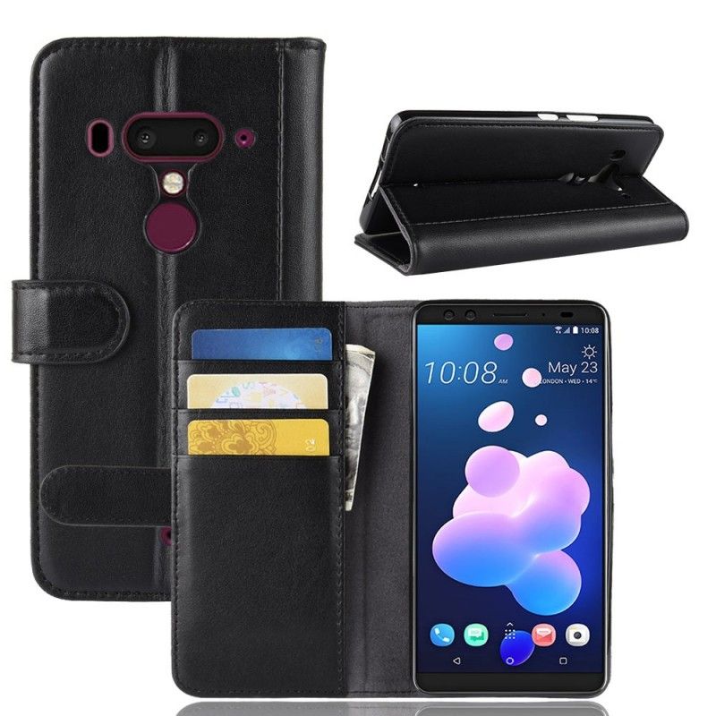 Fodral för HTC U12 Plus Svart Äkta Läder