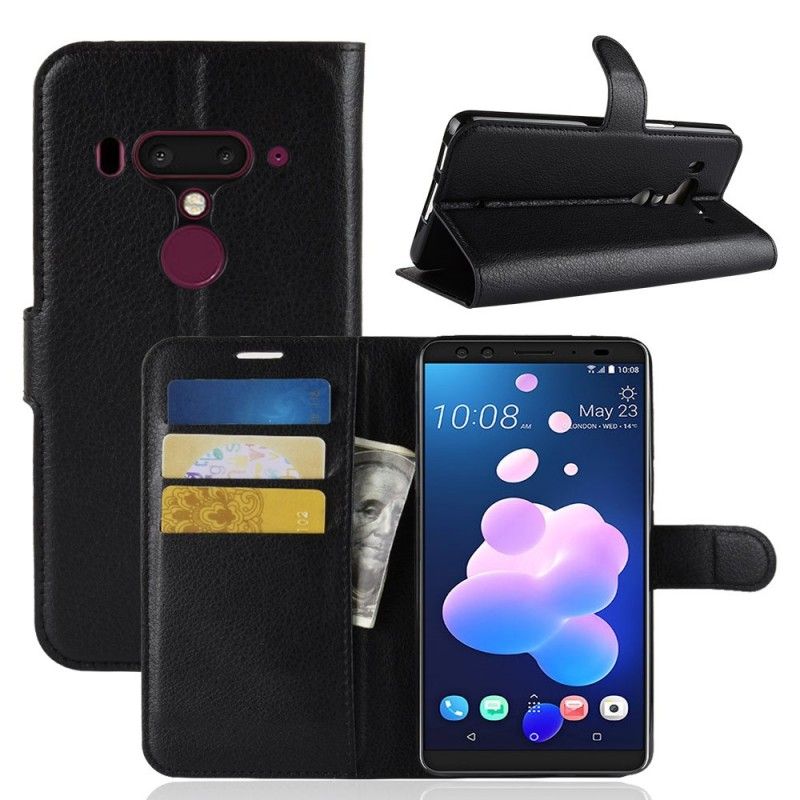 Fodral HTC U12 Plus Svart Lychee-Lädereffekt