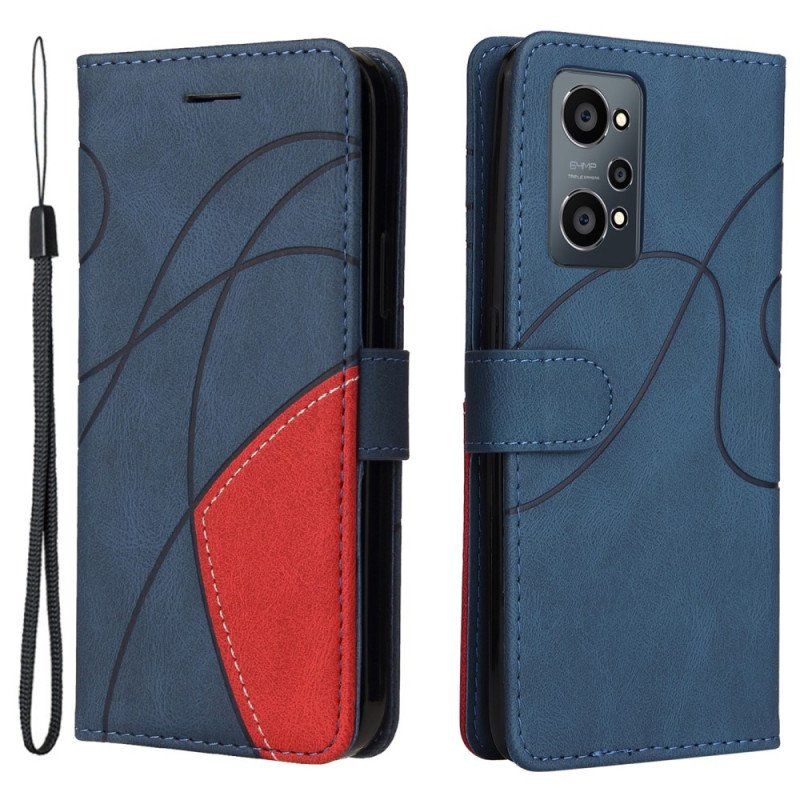 Fodral Realme GT Neo 3T / Neo 2 Tvåfärgad Signatur Konstläder