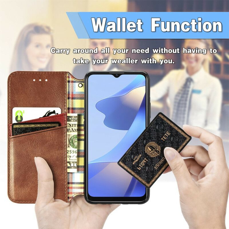 Folio-fodral Oppo A16 / A16s Telefonfodral Diamantstruktur I Lädereffekt