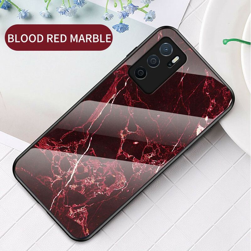 Skal Oppo A16 / A16s Marmorfärger Härdat Glas