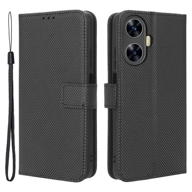 Fodral Realme C55 Plånbok Med Texturerad Rem