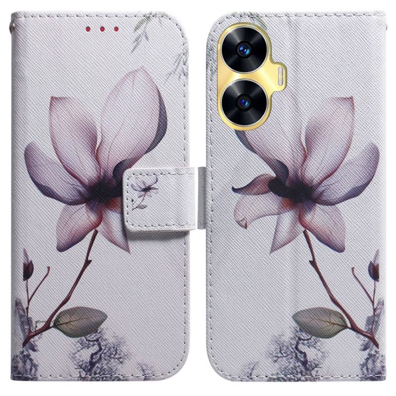 Läderfodral Realme C55 Telefonfodral Rosa Blomma