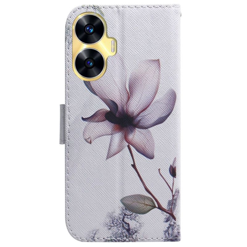 Läderfodral Realme C55 Telefonfodral Rosa Blomma