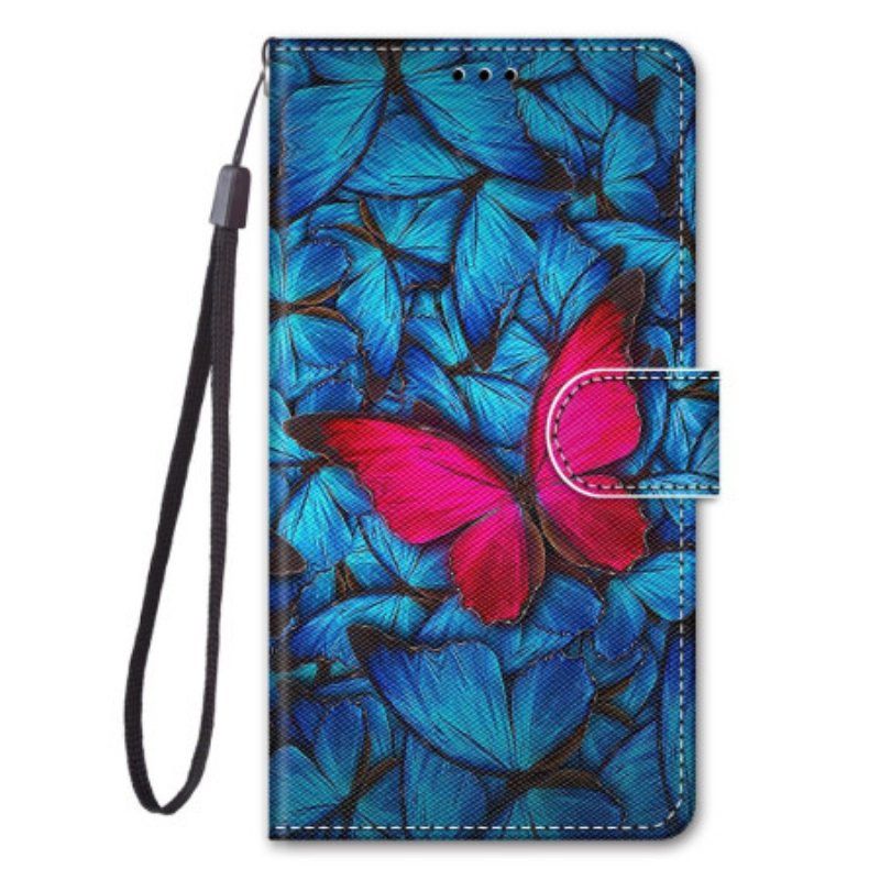 Fodral Sony Xperia 10 IV Röd Fjäril Blå Bakgrund