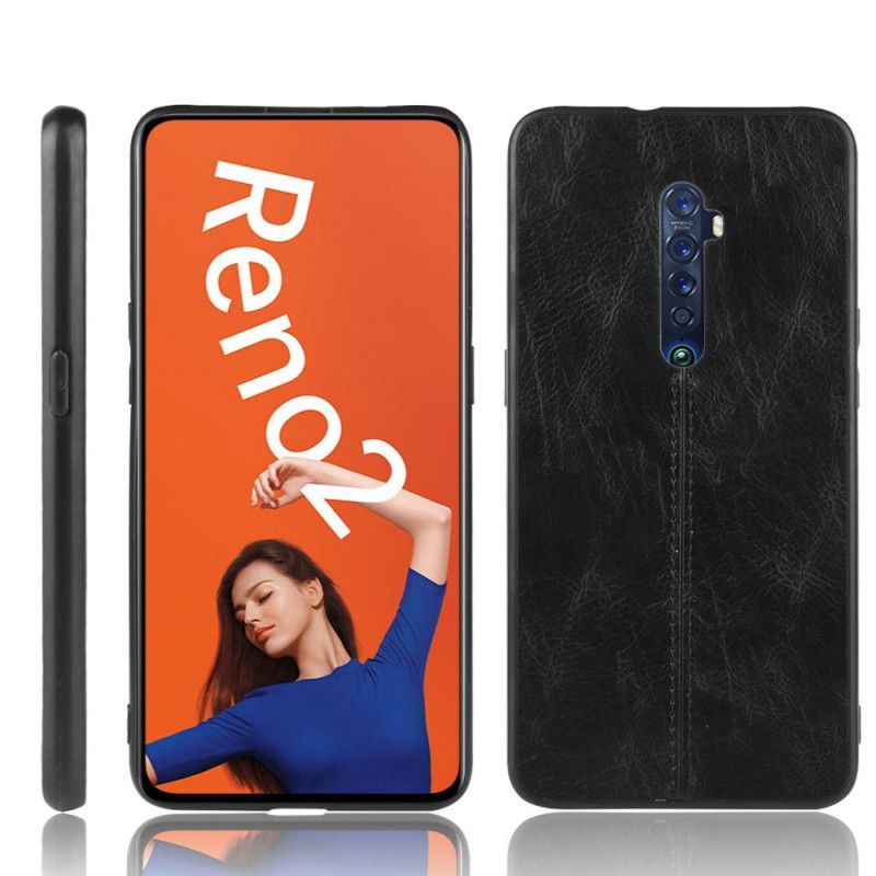 Skal Oppo Reno 2 Svart Sömmar I Läderstil