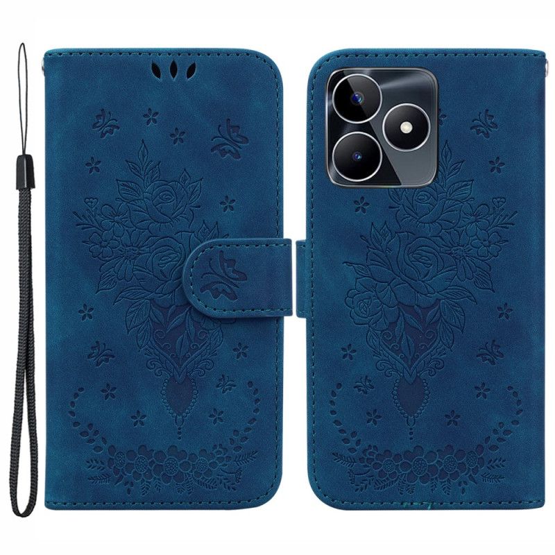 Fodral För Realme C53 Ros- Och Fjärilsmönster