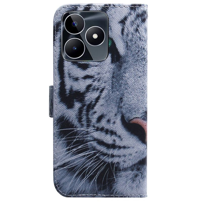 Läderfodral Realme C53 Telefonfodral Vit Tiger