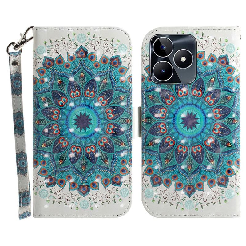Läderskal Fodral Realme C53 Grön Mandalahållare Med Snodd