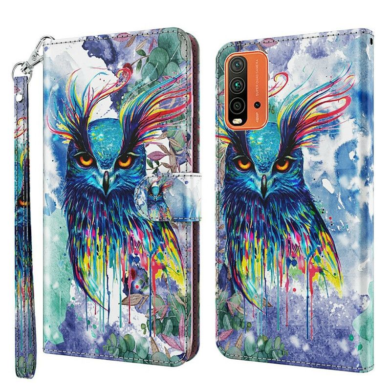 Läderfodral Xiaomi Redmi 9t Telefonfodral Fågelvattenfärg