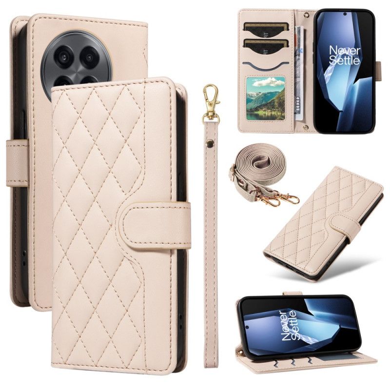 Läderfodral Oneplus 13r Telefonfodral Quiltad Med Rem Och Axelrem
