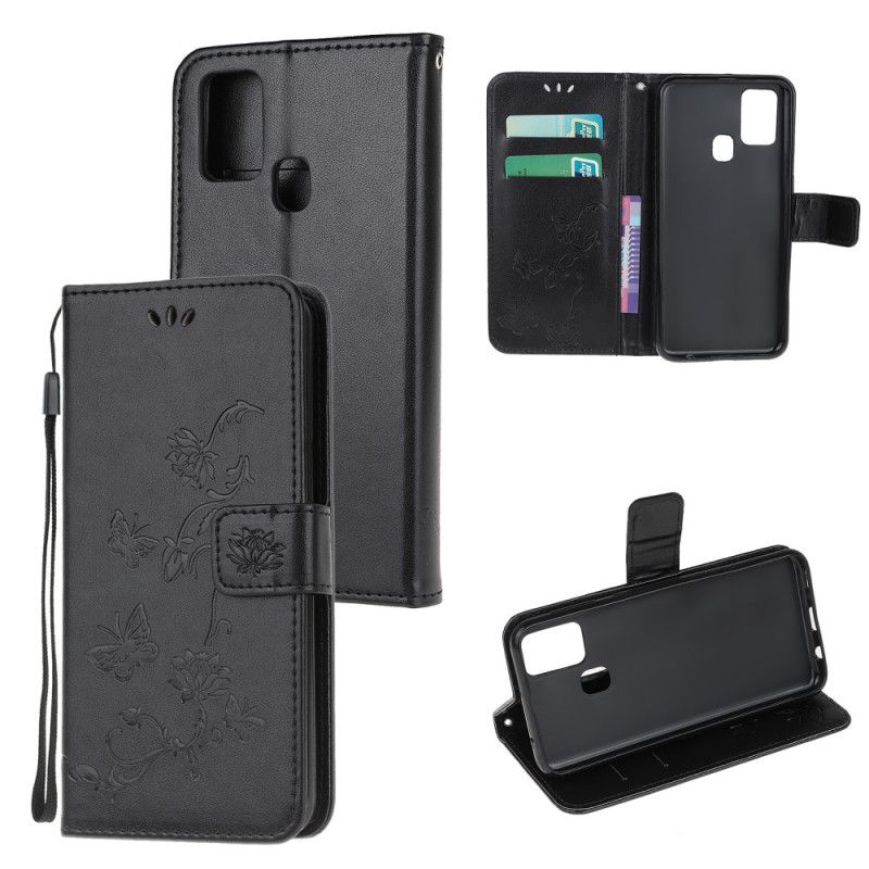Fodral OnePlus Nord N10 Svart Fjärilar Och Remblommor