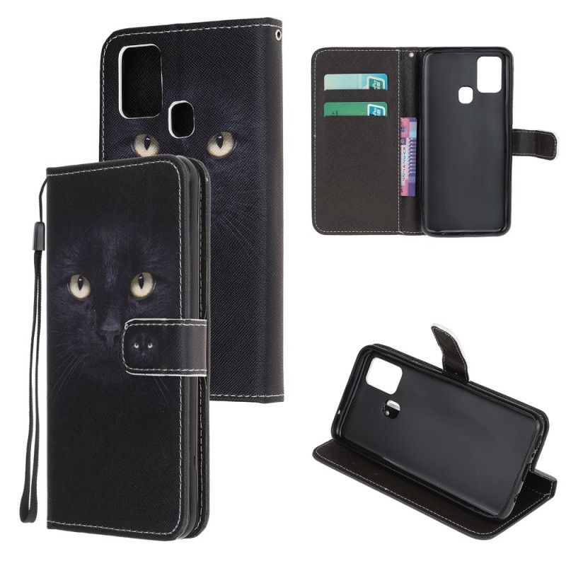 Fodral OnePlus Nord N10 Svarta Kattögon Med Rem