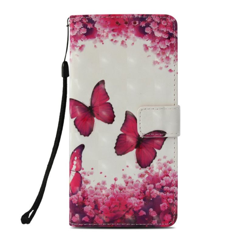 Läderfodral Honor 10 Mobilskal Röda Fjärilar