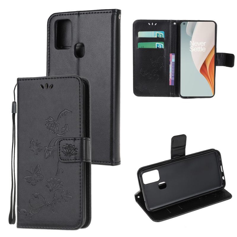 Fodral OnePlus Nord N100 Svart Fjärilar Och Remblommor