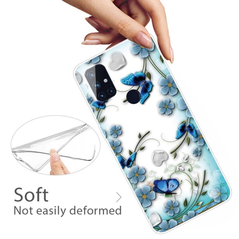 Skal OnePlus Nord N100 Genomskinliga Retro Fjärilar Och Blommor