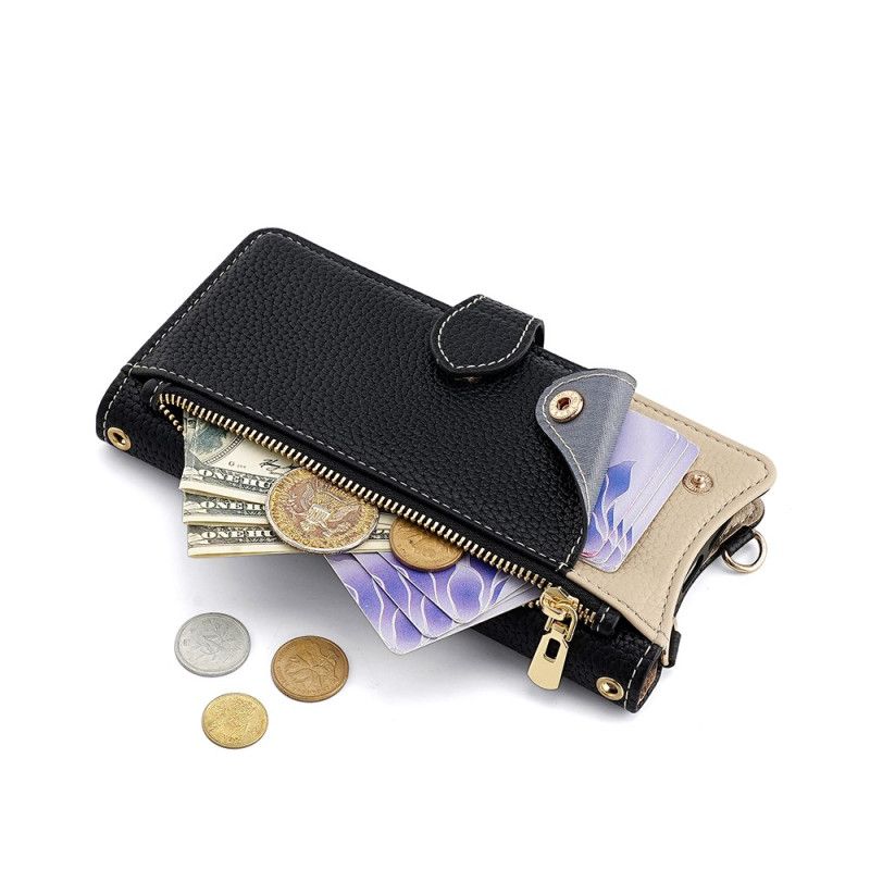 Fodral För Realme C71 Tvåfärgad Plånbok Med Spegel Och Axelrem