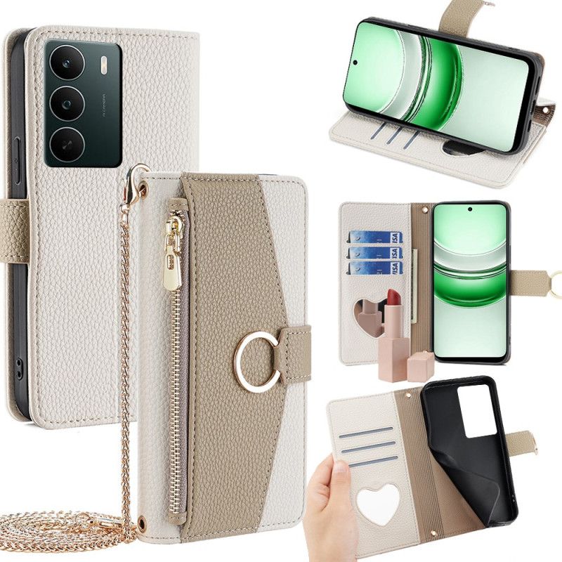 Skyddsfodral Realme C71 Plånbok Med Spegel Och Kedja