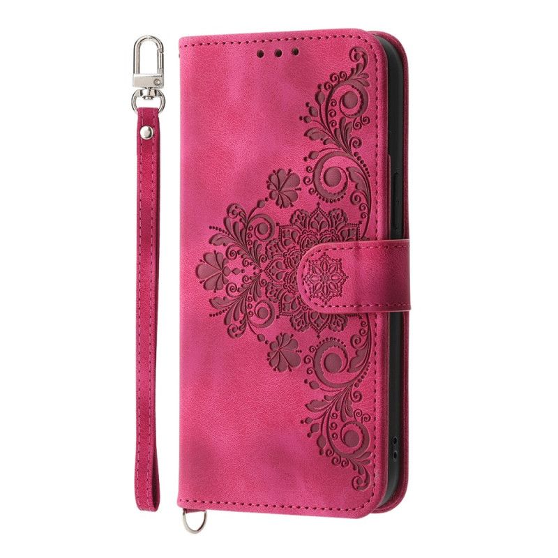 Läderfodral Xiaomi 15 Ultra Telefonfodral Blommönster Med Rem Och Axelrem