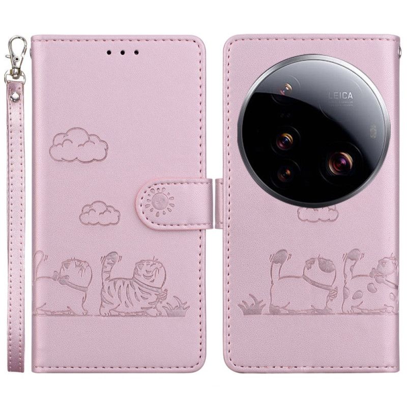 Läderskal Fodral Xiaomi 15 Ultra Rfid-blockerande Och Kattungemönster