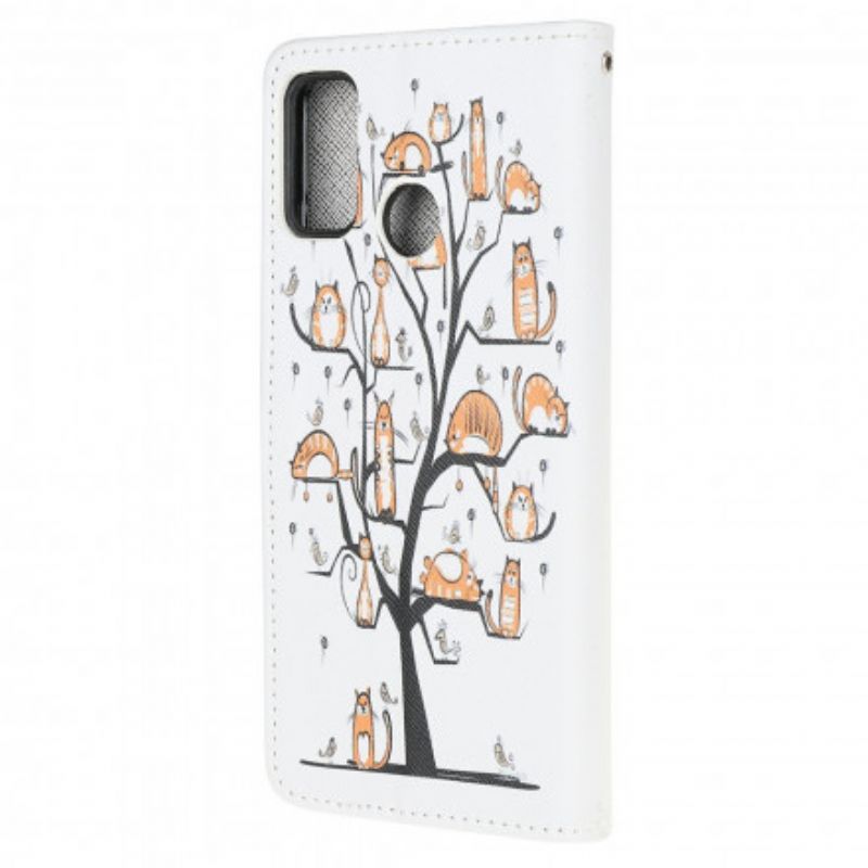 Läderfodral Moto G30 / G10 Telefonfodral Funky Cats Strappy