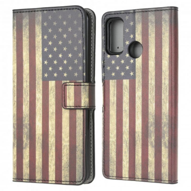 Läderskal Fodral Moto G30 / G10 Amerikanska Flaggan