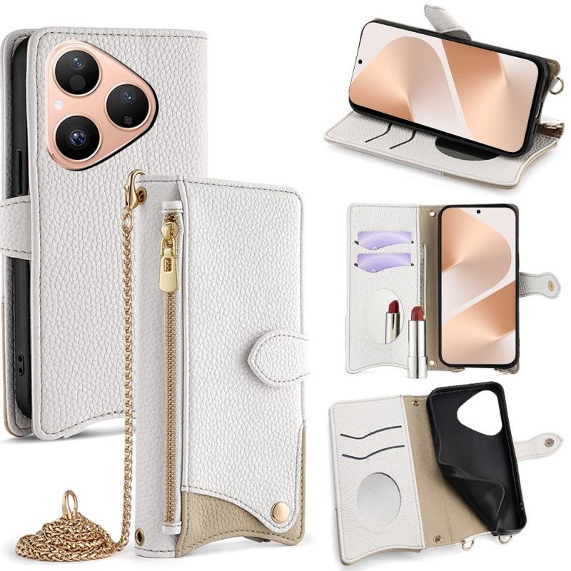 Läderskal Fodral Huawei Pura 80 Plånbok Med Kedja