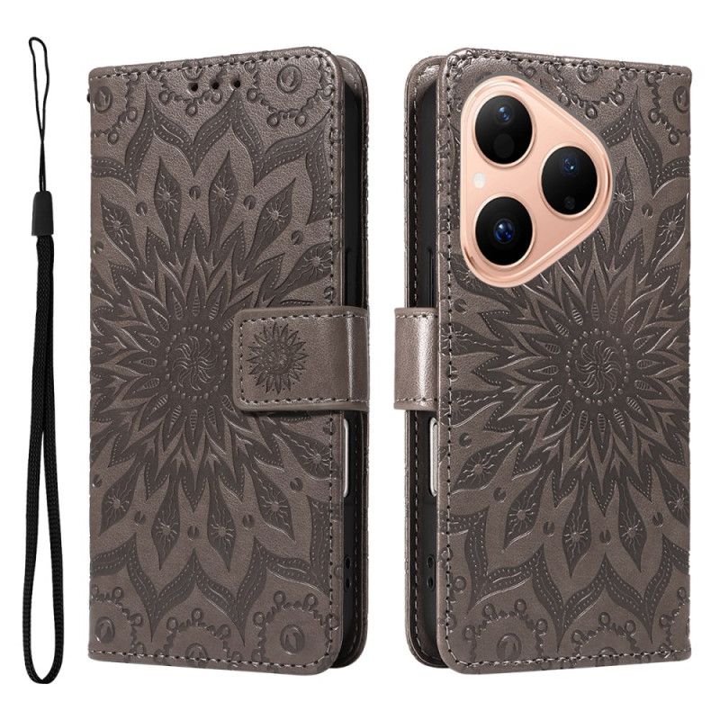 Läderskal Fodral Huawei Pura 80 Solrosmönster