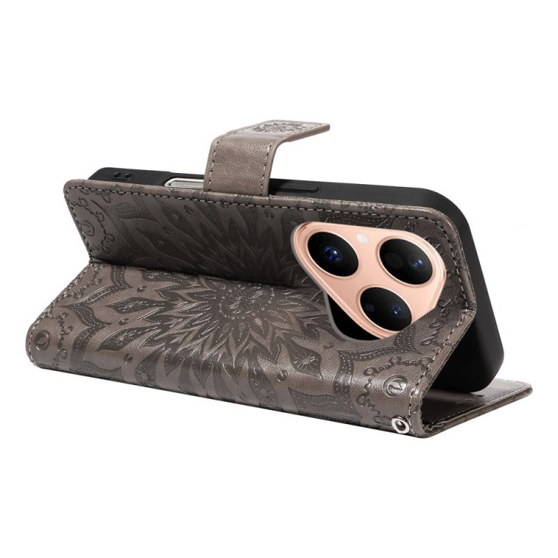 Läderskal Fodral Huawei Pura 80 Solrosmönster