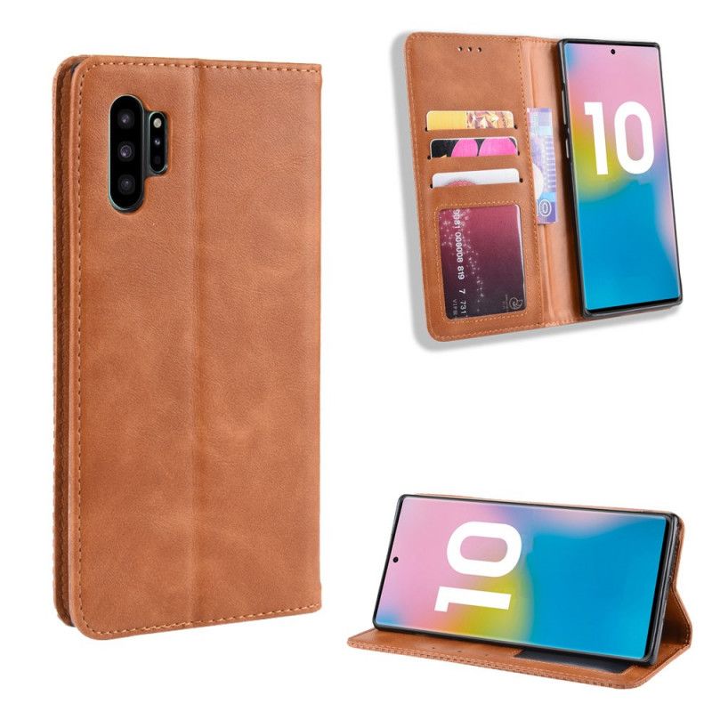 Folio-fodral för Samsung Galaxy Note 10 Plus Svart Stiliserad Vintage Lädereffekt