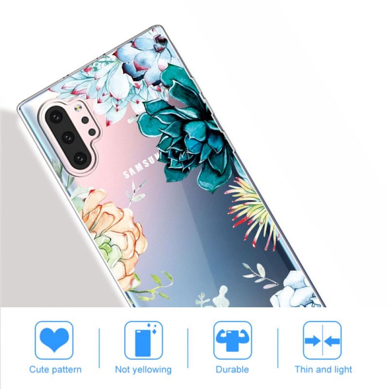 Skal Samsung Galaxy Note 10 Plus Mobilskal Genomskinliga Akvarellblommor